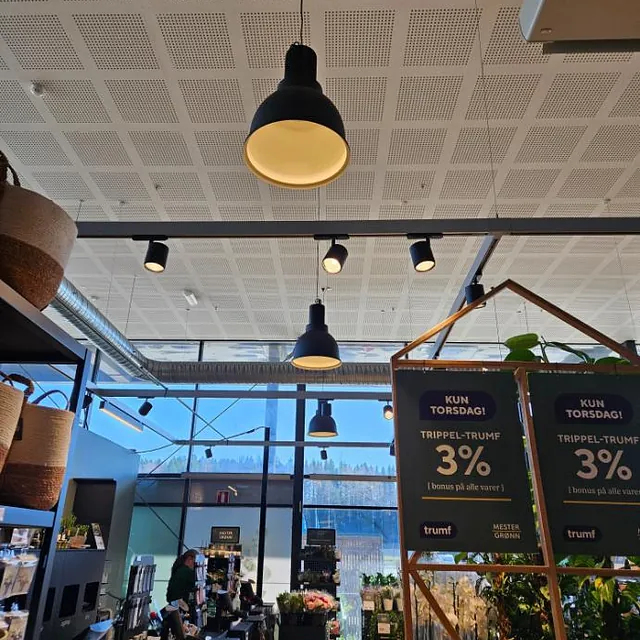 Totalentreprise elektroinstallasjoner hos Mester Grønn, takbelysning og LED-løsninger for energieffektiv belysning.